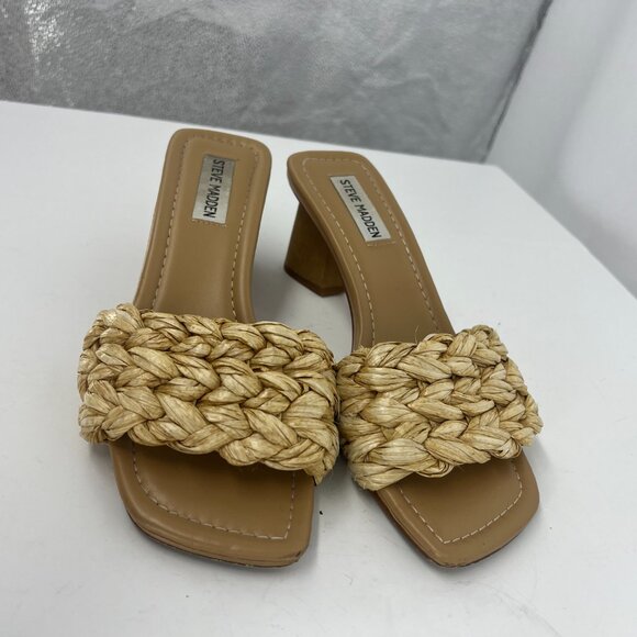 Steve Madden Shoes - Steve Madden Saged Neutral Raffia Square Toe Heel Size 7